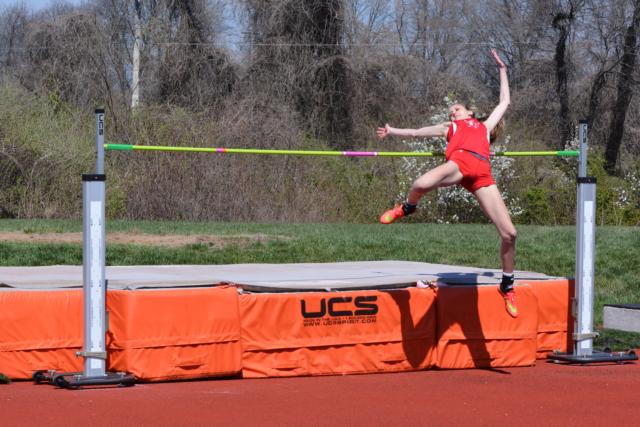 Katie Mans clears 5-4 in the high jump on Monday. (Photo by Dan Brannan)