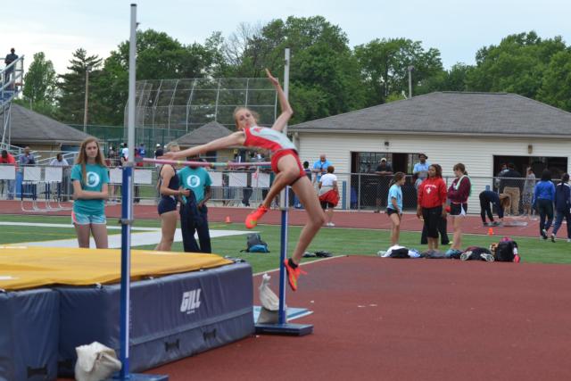 Katie Mans cleared 5-5 to win the O'Fallon Sectional high jump championship on Friday as a freshman, which rarely happens. (Photo by Dan Brannan)