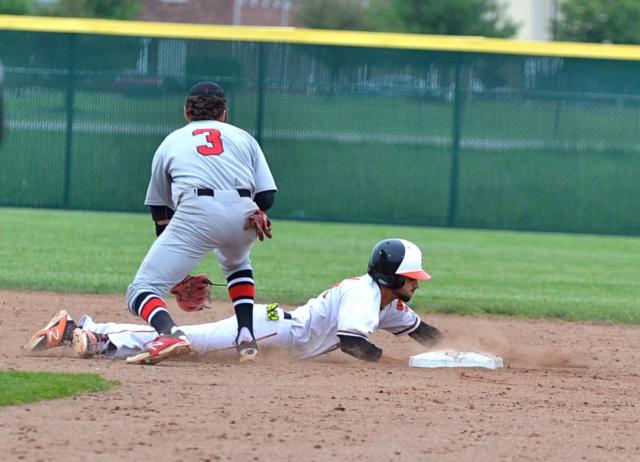 There were several close calls during the Edwardsville-Alton game and this was one of them at second base. (Photo by Dan Brannan)