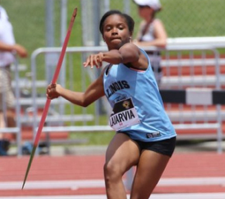 Alton's LaJarvia Brown is shown in the javelin. (Photo courtesy of Alan Versaw)