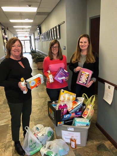 Pictured (left to right): State Rep. Monica Bristow, D-Alton, state Rep. Katie Stuart, D-Edwardsville, and state Sen. Rachelle Crowe, D-Glen Carbon, stand with items donated by local residents for Oasis Women’s Shelter and Coordinated Youth and Human Services. The legislators collected donation items for the two organizations during the month of March.