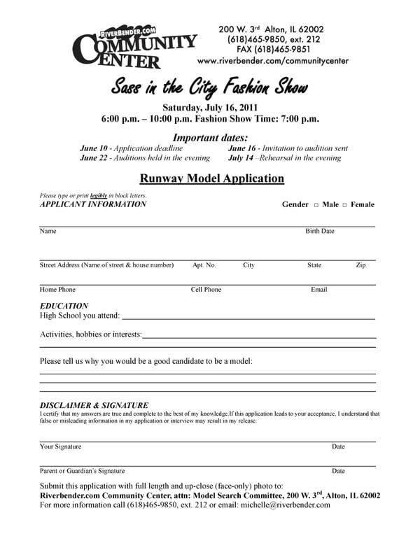 fashion model application form template fashion show model applications due riverbender fashion model application form template fashion show model applications due riverbender